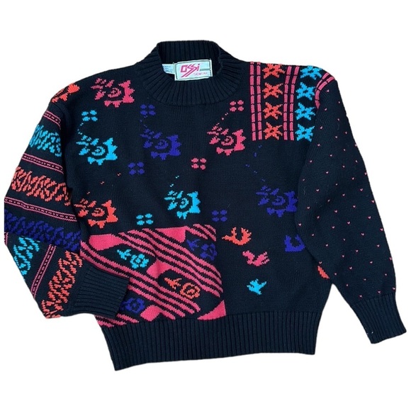 Vintage Sweaters - OSSI Skiwear Vintage Sweater 80s Wool Blend Black Pullover Made in Hong Kong M